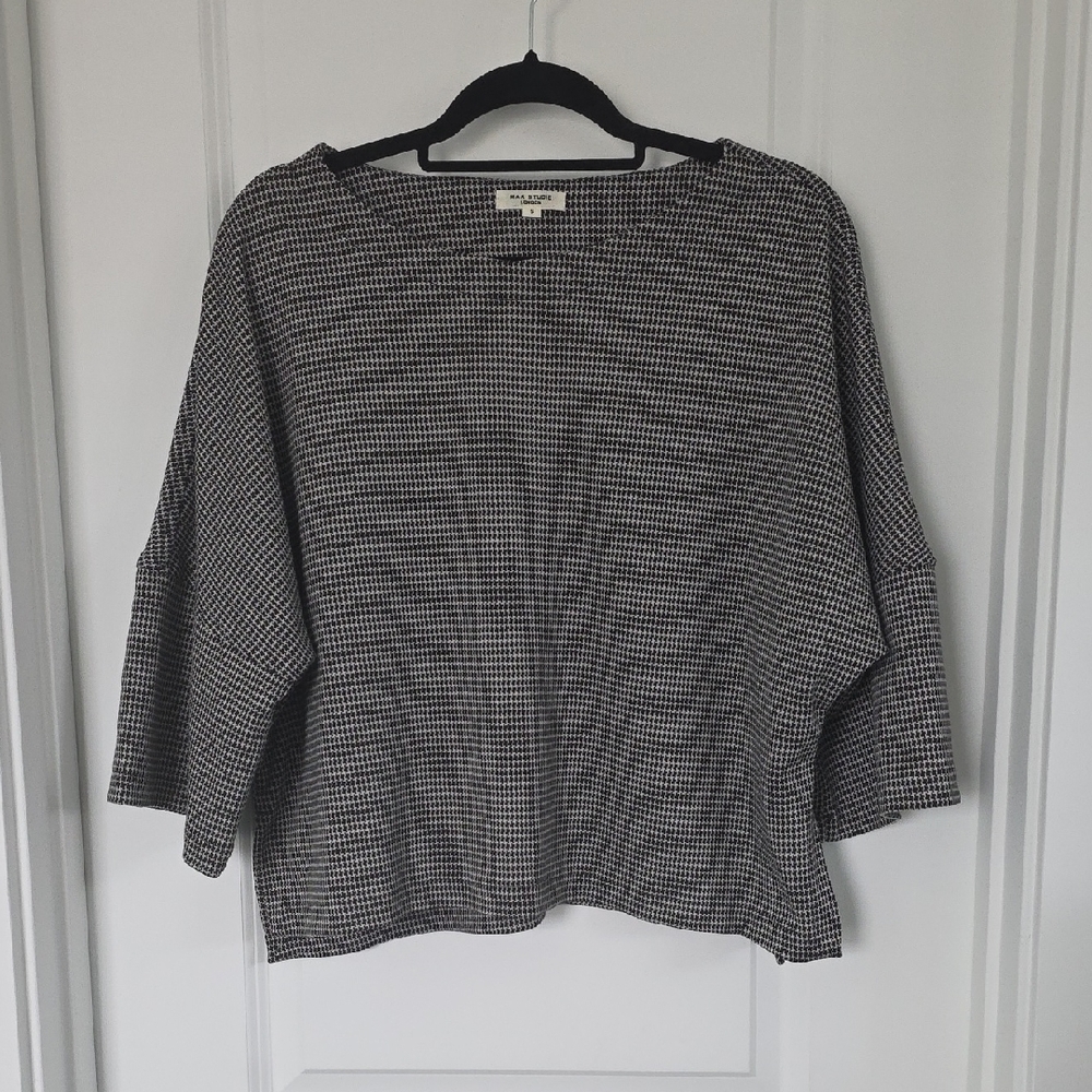 Max Studio Black and Cream Checkered Blouse